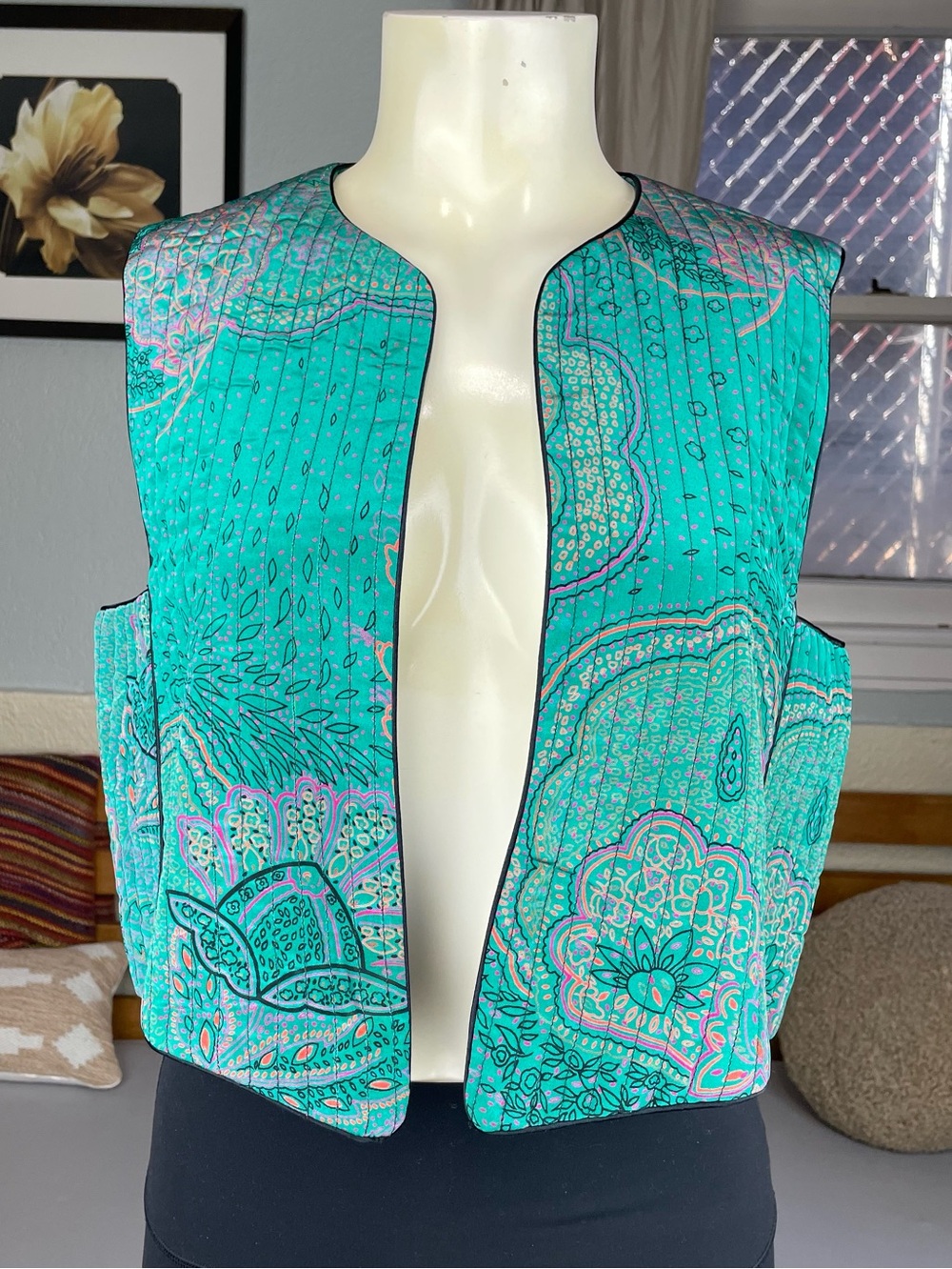 Korean Grandma Kimchi Retro Vest Floral Quilted Green Gabriel Brand Women’s 88